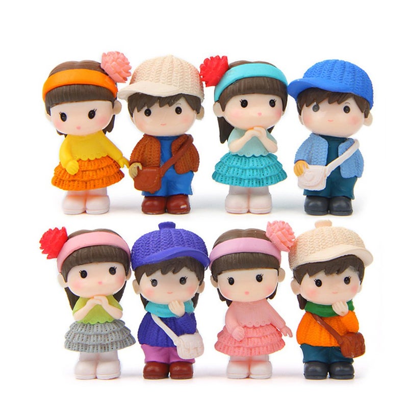 QTFHR Boy and Girl Statue Kawaii Boy and Girl Doll Set Toy, Garden Cake Decoration Top Hat, Birthday Gift, (1 Set/8 Pieces) - Image 1